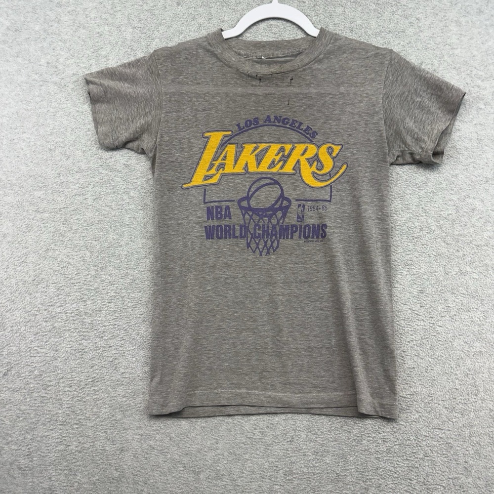 Vintage 80s Lakers Men's XS Boys XL Gray Thin T-Shirt Rare Thin NBA 17x23 USA